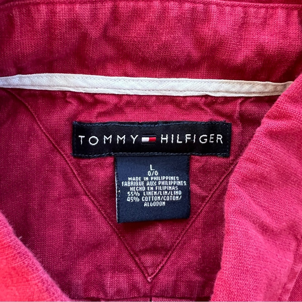Tommy Hilfiger Vintage 90s Red Linen Blend Shirt Size Large Streetwear - Picture 3 of 9